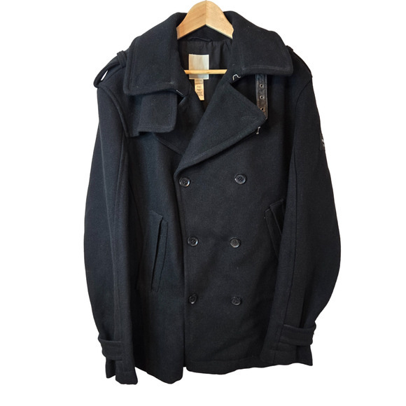 Diesel Only The Brave Black Outdoor Double Breasted Men's Pea Coat Size 2XL